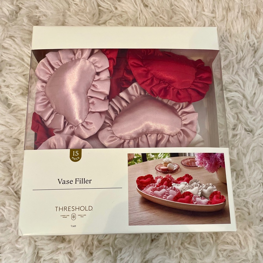 Threshold 15pc Ruffled Satin Heart Vase Filler Red Pink White Valentines Decor